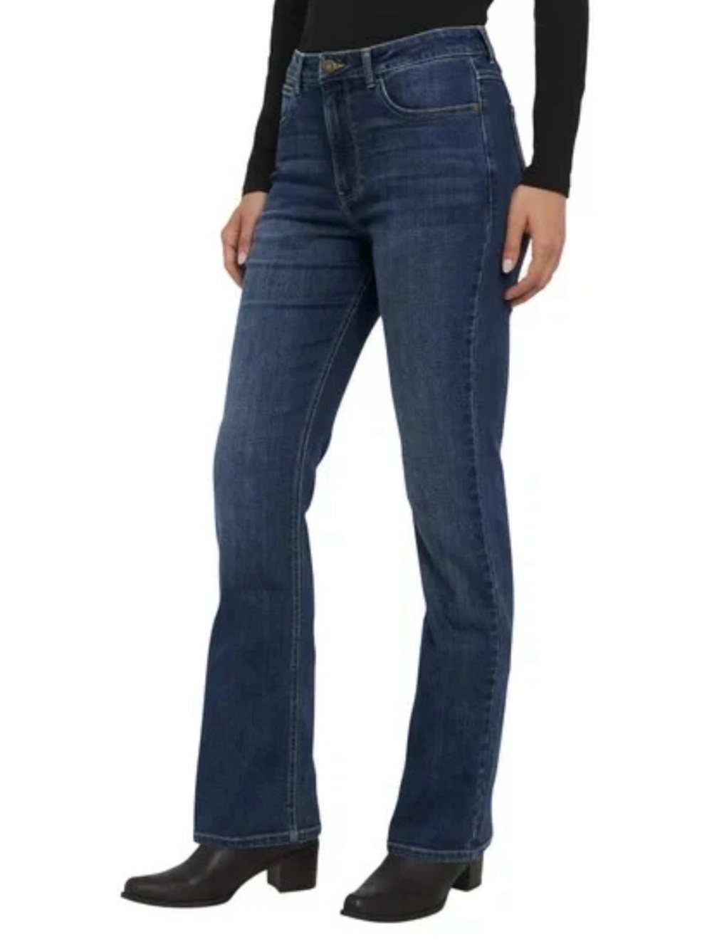 NWT Wrangler High Rise Bootcut Stretch Dark Wash Blue Denim Jeans, Size 4/27